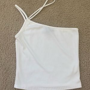 Publik White Ribbed Cami Crop Top cross top